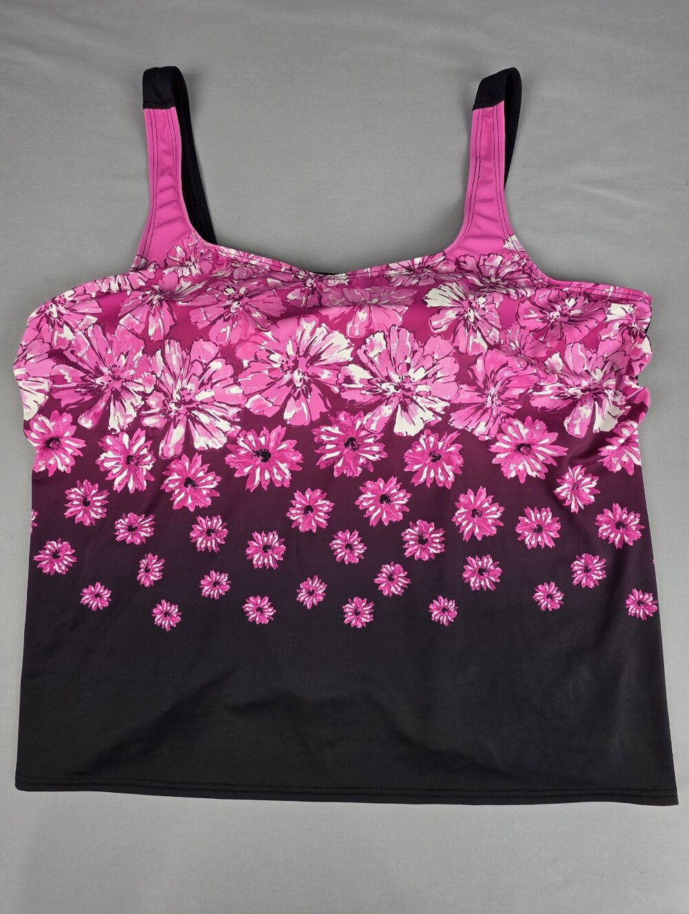 Swimsuits for All Tankini Top Hot Pink and Black Ombre Floral Size 20 Wide Strap